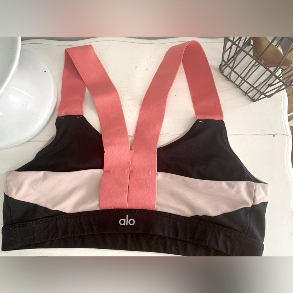 ALO Yoga Black and Coral Sports Bra